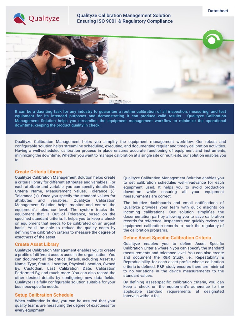 Qualityze Calibration Management Solution Ensuring ISO 9001
