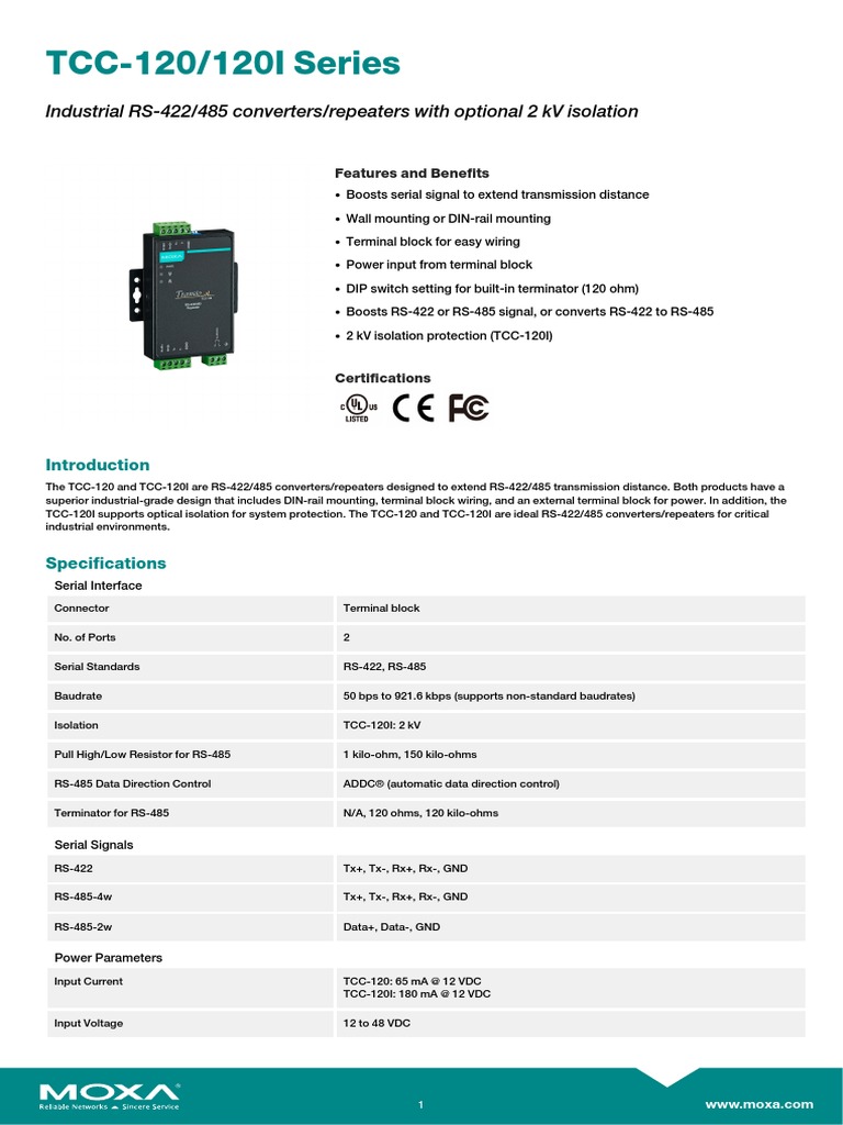 TCC-120/120I Series: Industrial RS-422/485 Converters/repeaters With ...