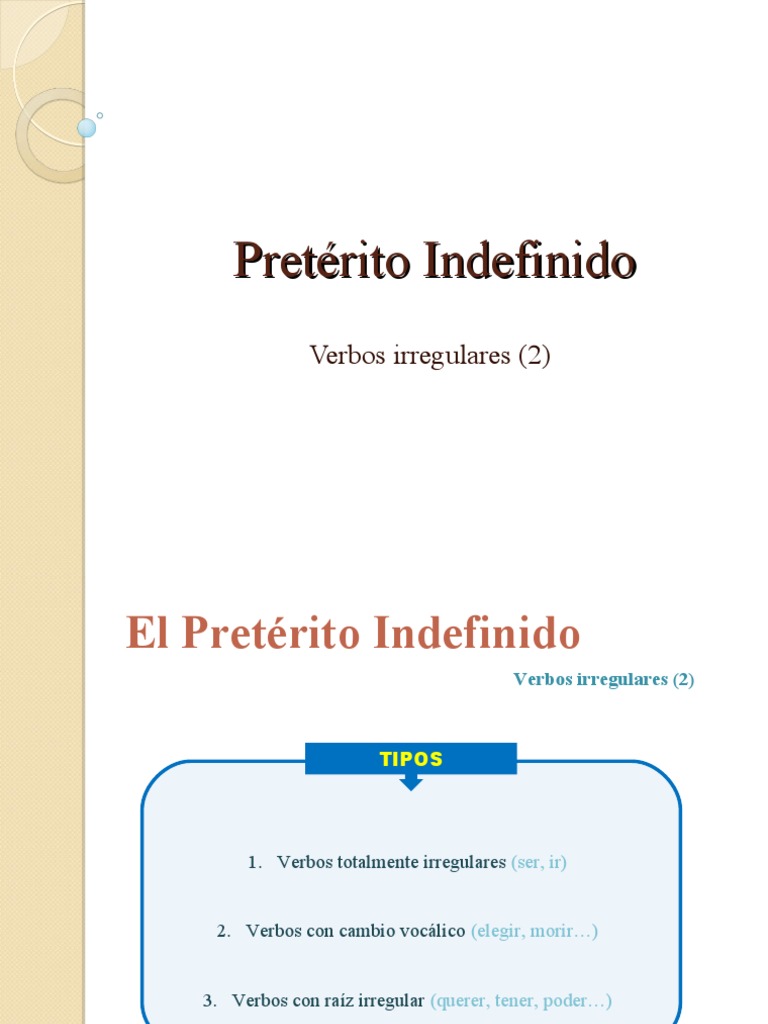 Verbos Irregulares en Pretérito Indefinido | PDF | Verbo | Lingüística