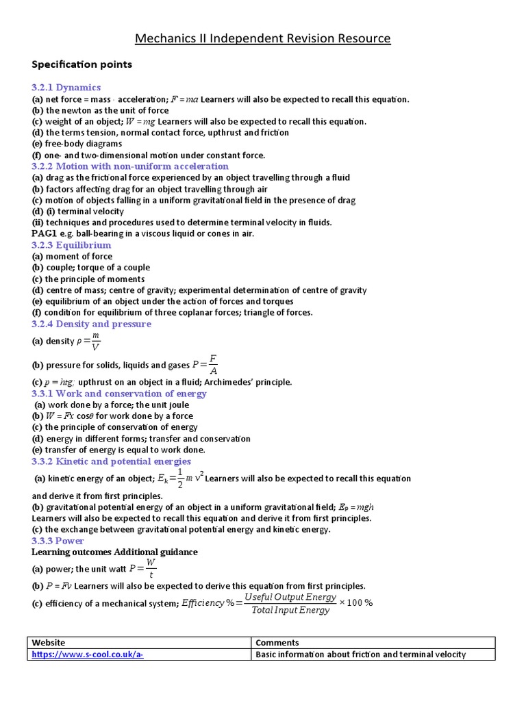 Mechanics II Revision Guide for Physics | PDF | Force | Buoyancy