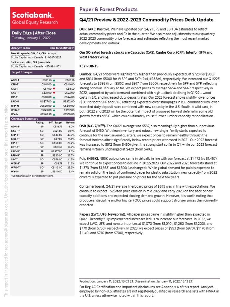 Q4/21 Preview & 20222023 Commodity Prices Deck Update Global Equity