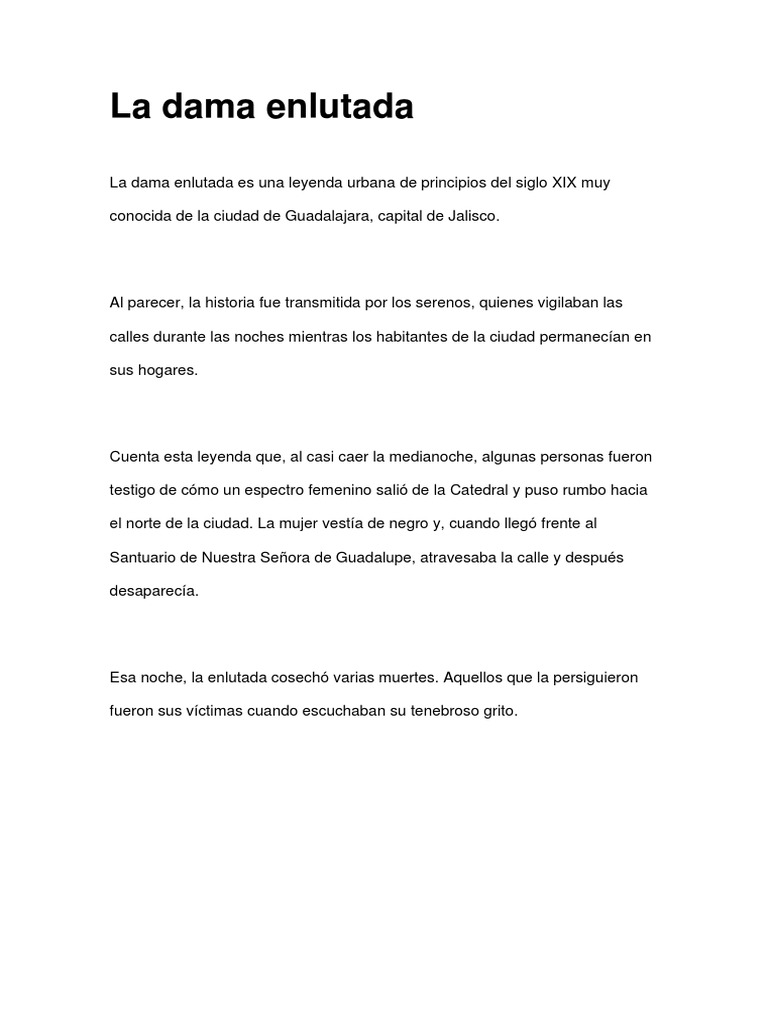 Leyenda de la Dama Enlutada en Guadalajara | PDF