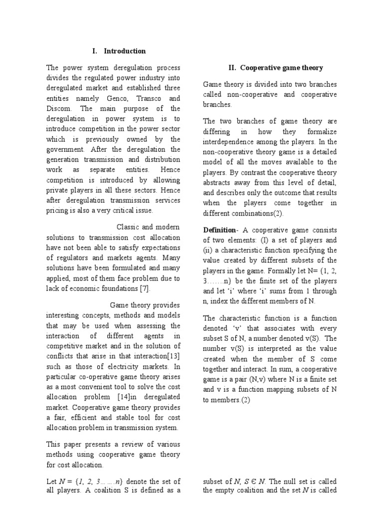 Cooperative Game Theory in Power Deregulation | PDF | Game Theory ...