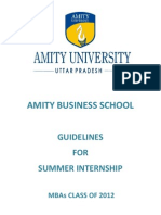 Amity Business School: Guidelines FOR Summer Internship