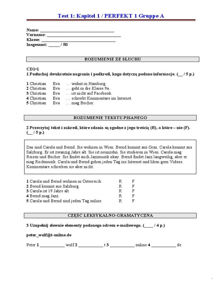 Perfekt 1 Test 1 k1 A | PDF