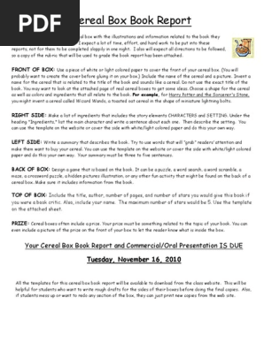 Cereal Box Book Report Packet