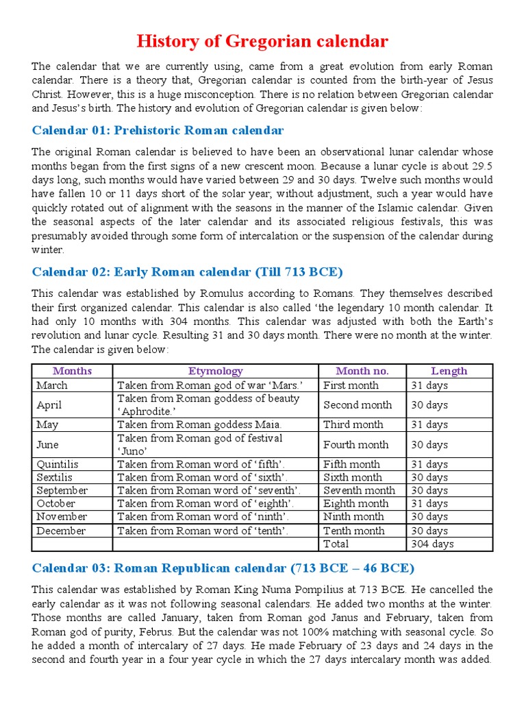 History of Gregorian Calendar PDF Anno Domini Calendar