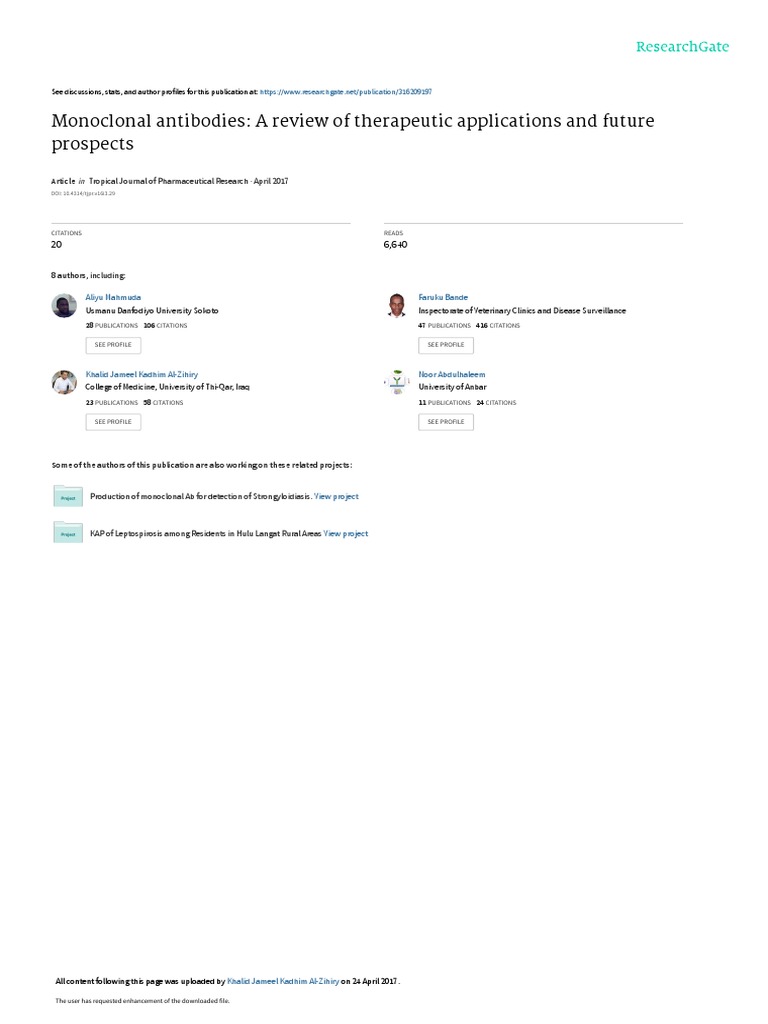 Monoclonal Antibodies A Review of Therapeutic Appl | PDF | Monoclonal ...
