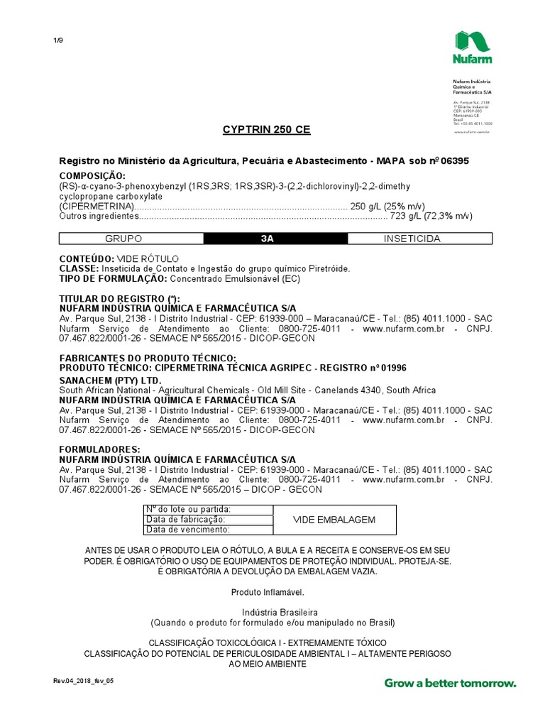 Cyptrin | PDF | Embalagem e rotulagem | Inseticida