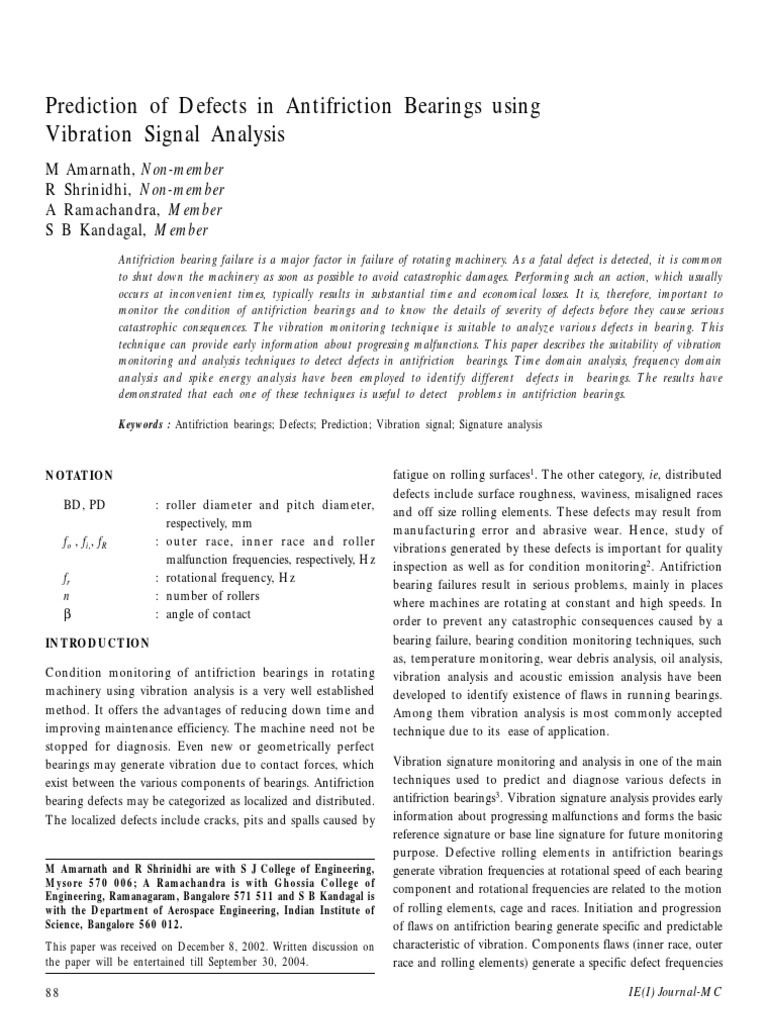Vibration Analysis for Bearing Defect Prediction | PDF | Bearing ...