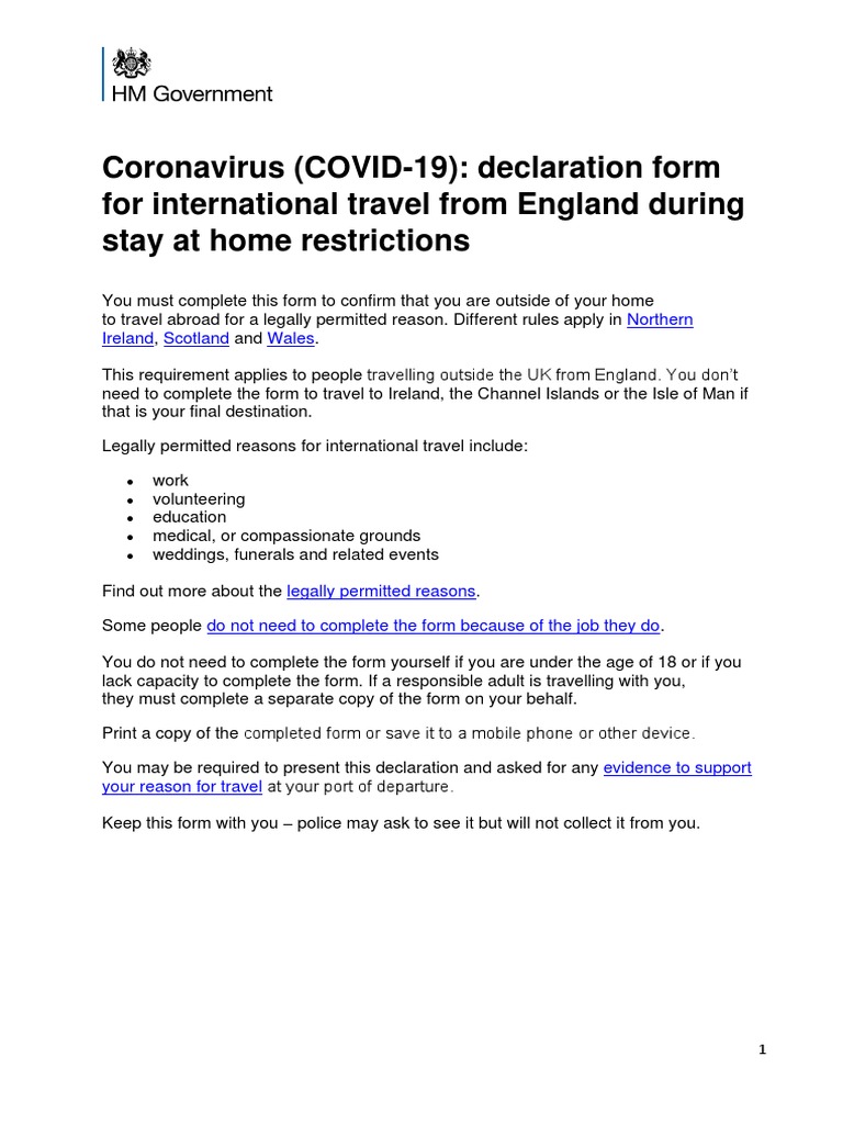 UK International Travel Declaration Form | PDF | Government ...