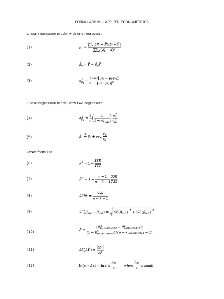 Econometrics Formula Sheet | PDF