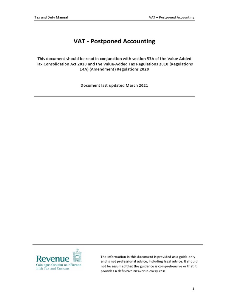 VAT Postponed Accounting Download Free PDF Value Added Tax Customs