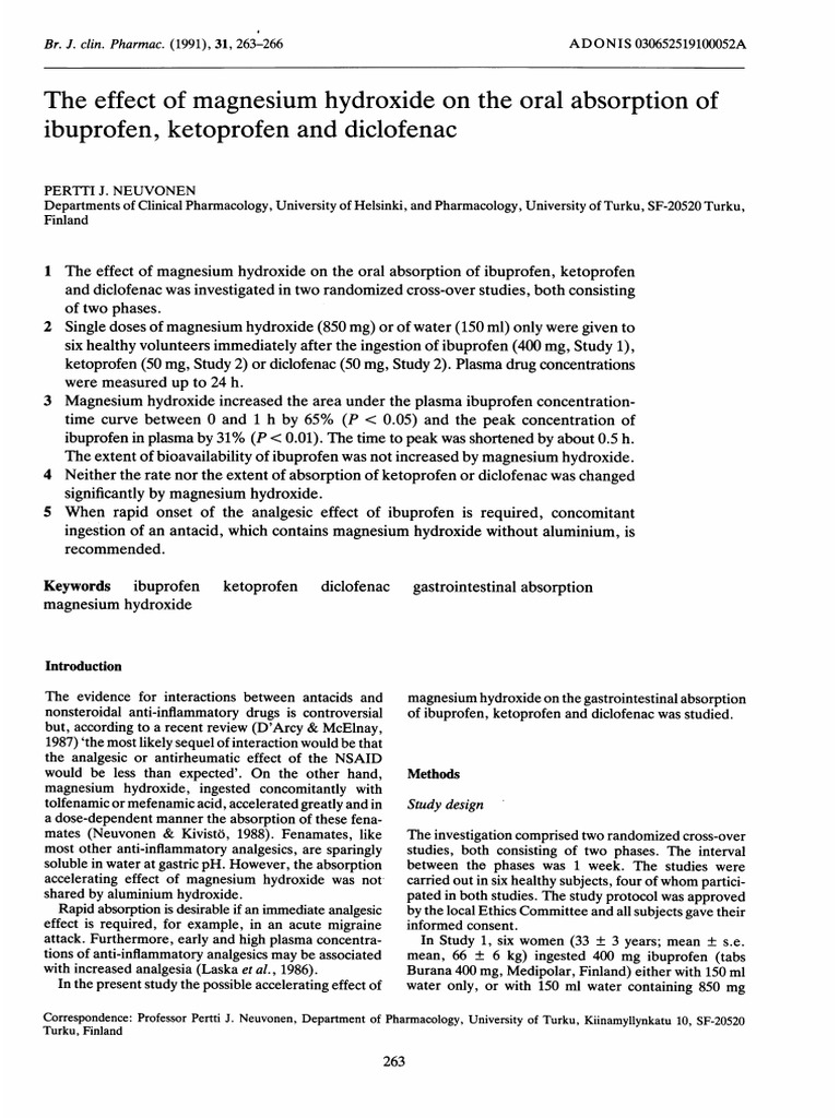 The Hydroxide Absorption Ibuprofen, Ketoprofen Effect of Magnesium of