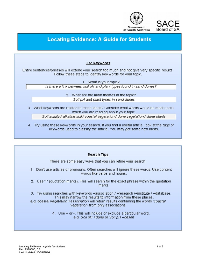 Locating Evidence - A Guide For Students | PDF