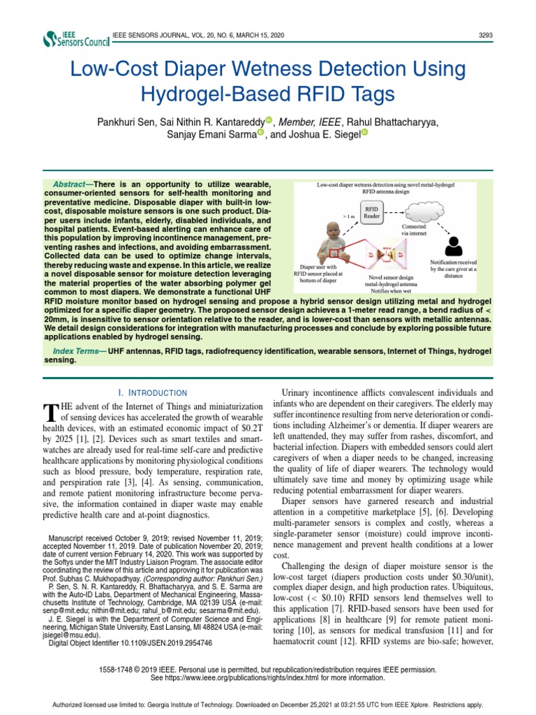 LowCost Diaper Wetness Detection Using HydrogelBased RFID Tags PDF