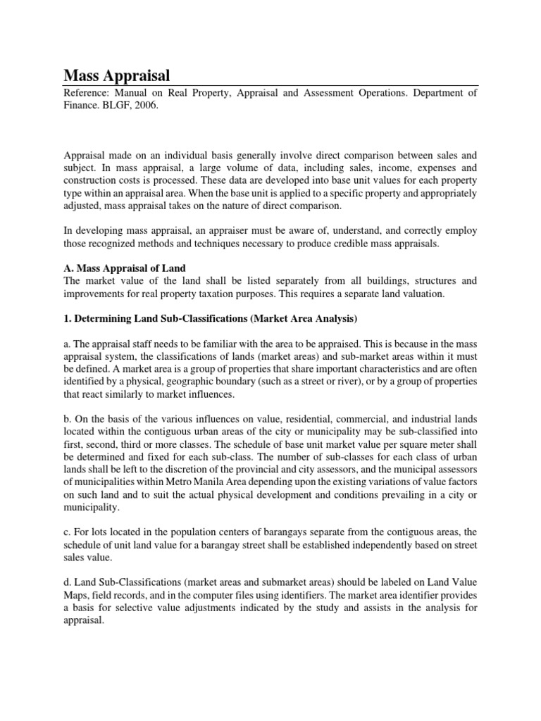Mass Appraisal PDF Real Estate Appraisal Sales