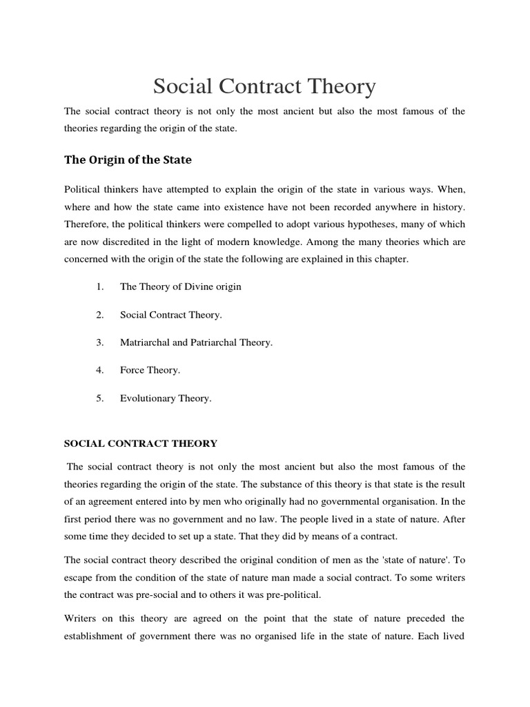 Social Contract Theory: The Origin of The State | PDF | Social Contract ...