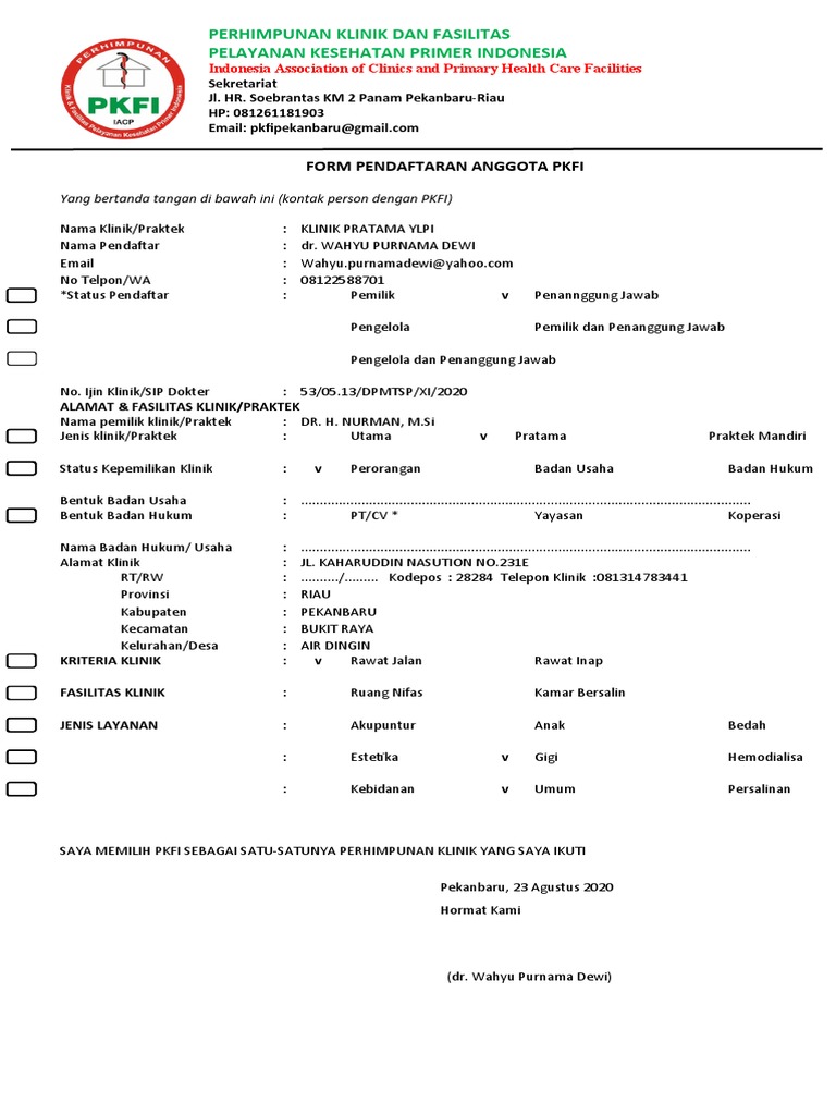 Form Pendaftaran Anggota Pkfi | PDF