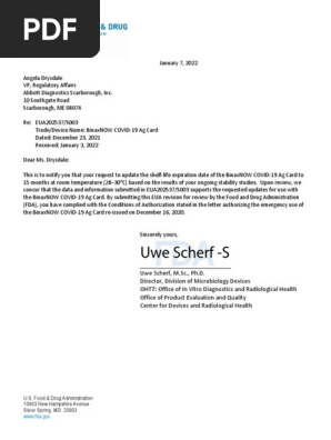BinaxNOW COVID-19 Ag Card Letter Granting Updates 01-07-2022