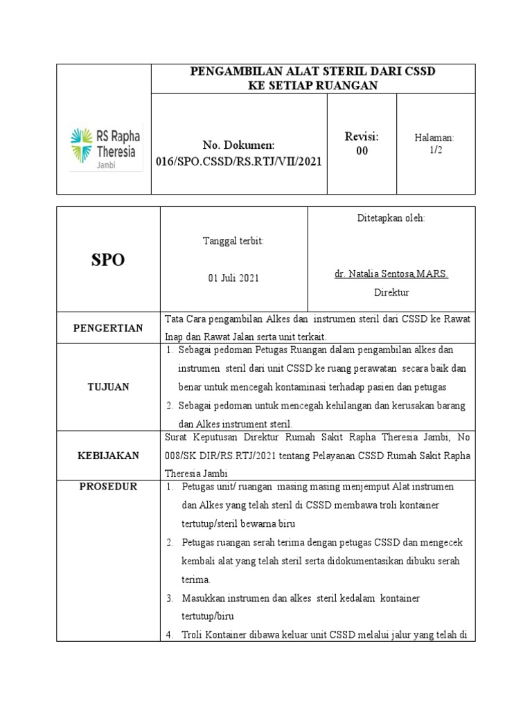 16.SPO Pengambilan Alat Steril Dari CSSD Ke Setiap Ruangan | PDF