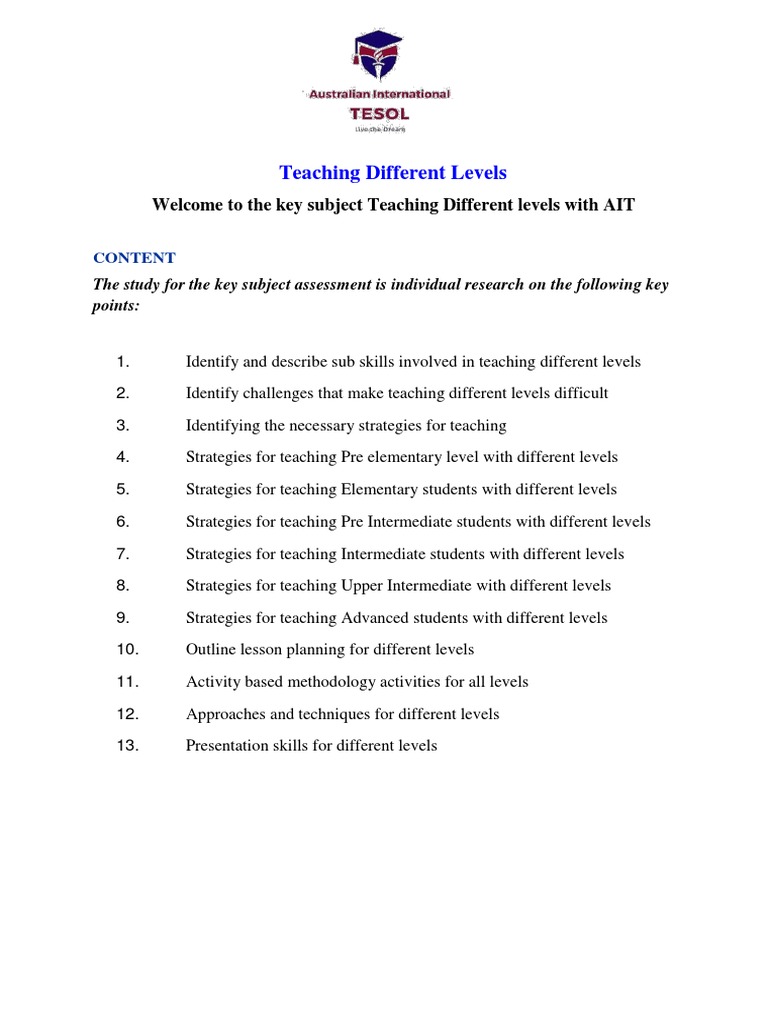 Lesson Planning for Diverse Levels | PDF | Lesson Plan | English As A ...