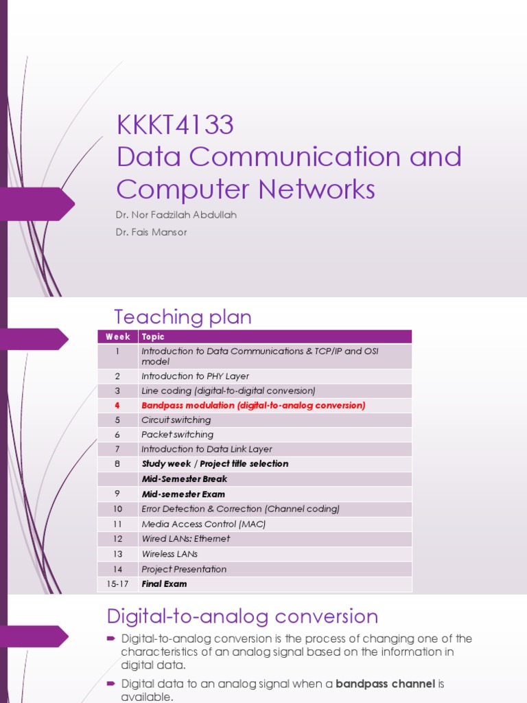 Data Communication Teaching Plan | PDF | Modulation | Data Transmission