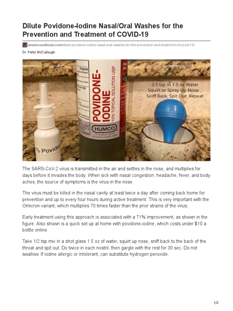 Dilute PovidoneIodine NasalOral Washes For The Prevention and