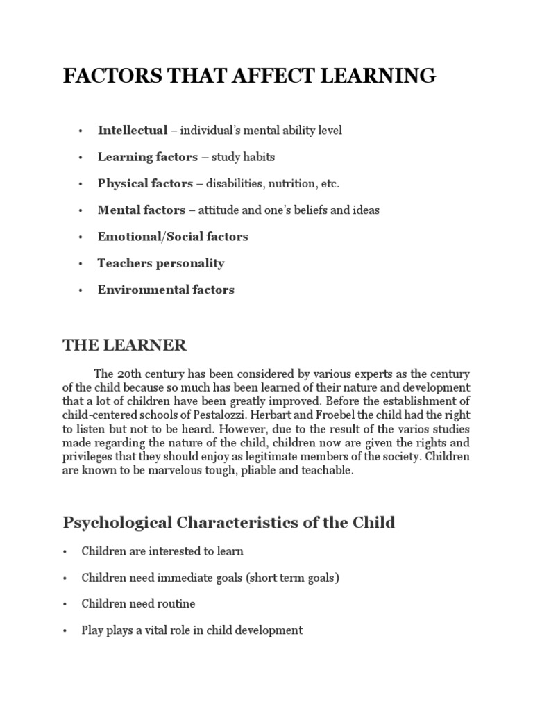 Key Factors Influencing Child Learning | PDF | Cognition | Psychology