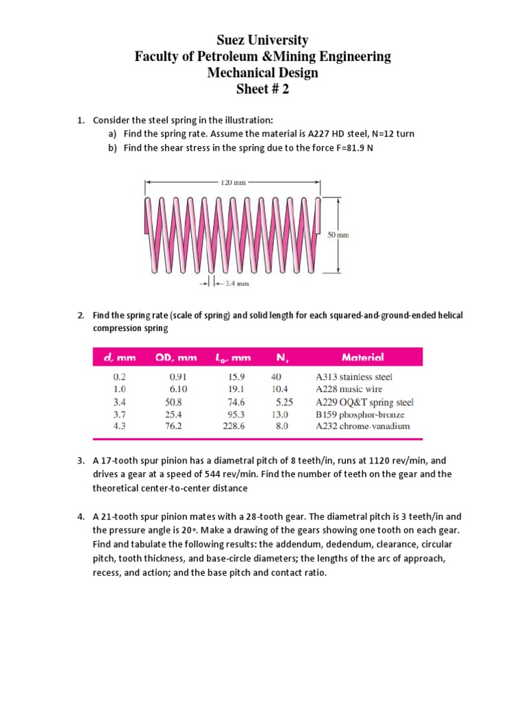 Mechanical Design Problems | PDF | Gear | Applied And Interdisciplinary ...