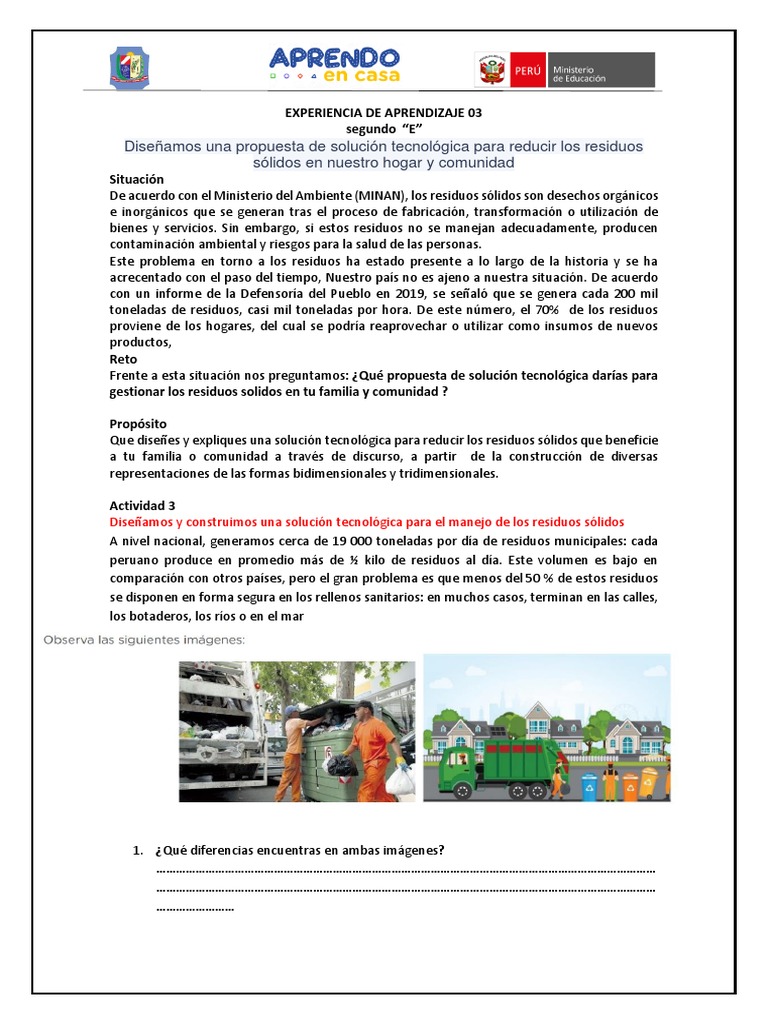 EXPERIENCIA DE APRENDIZAJE 03 - Actividad 03 | PDF | Residuos | Entorno ...