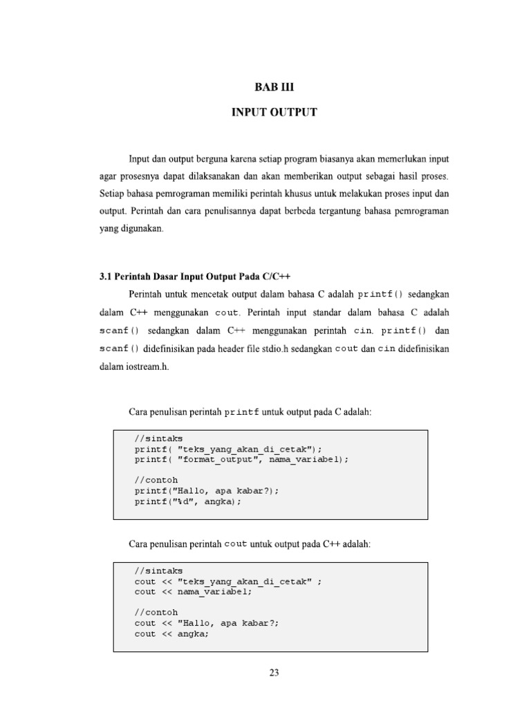 Input dan Output di C dan C++ | PDF