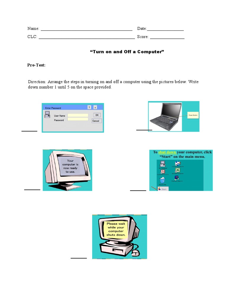 Worksheets LS6 Turn On and Off A Computer | PDF