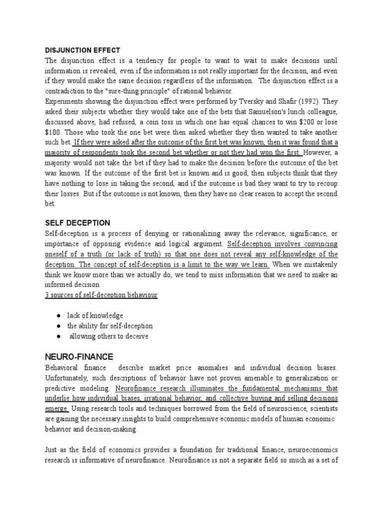 Disjunction Effect in Behavioral Finance | PDF | Bias | Behavioral ...