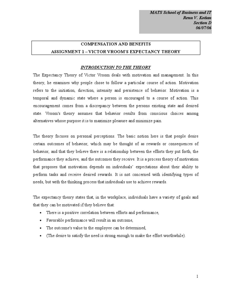 Victor Vrooms Expectancy Theory PDF Motivation Motivational