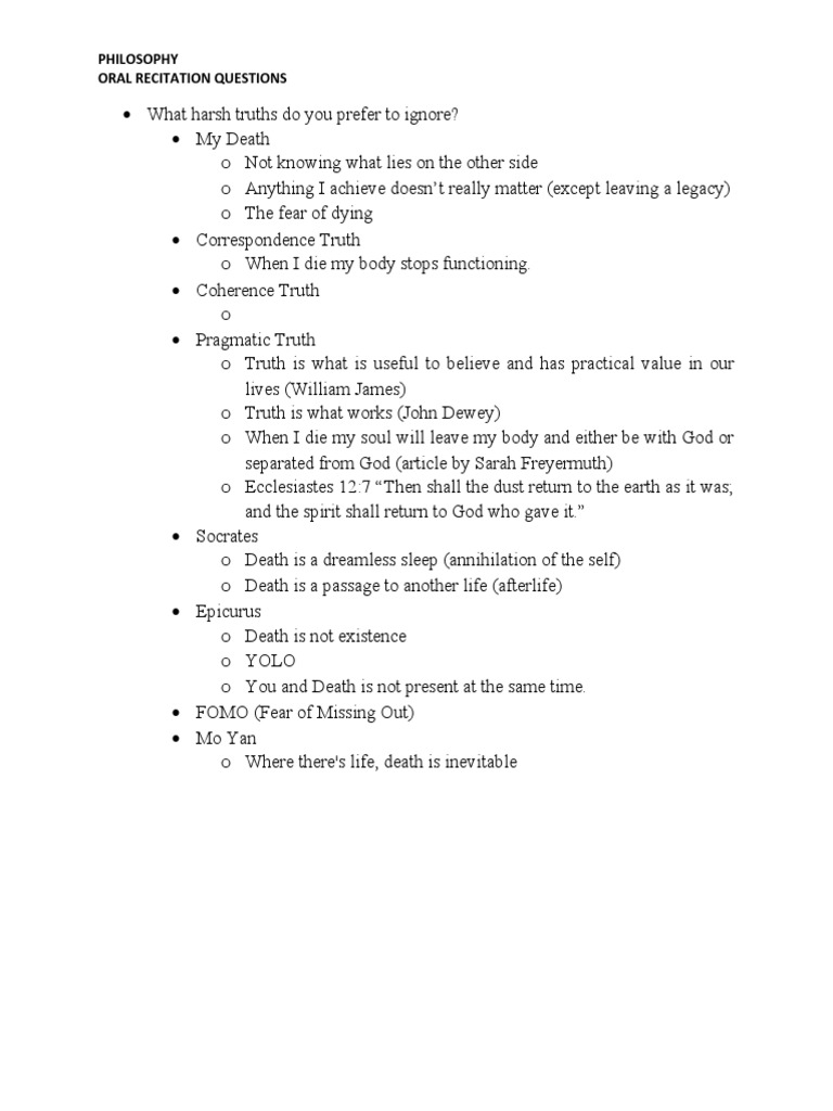 Oral Recitation Questions in Philosophy | PDF | Capital Punishment ...