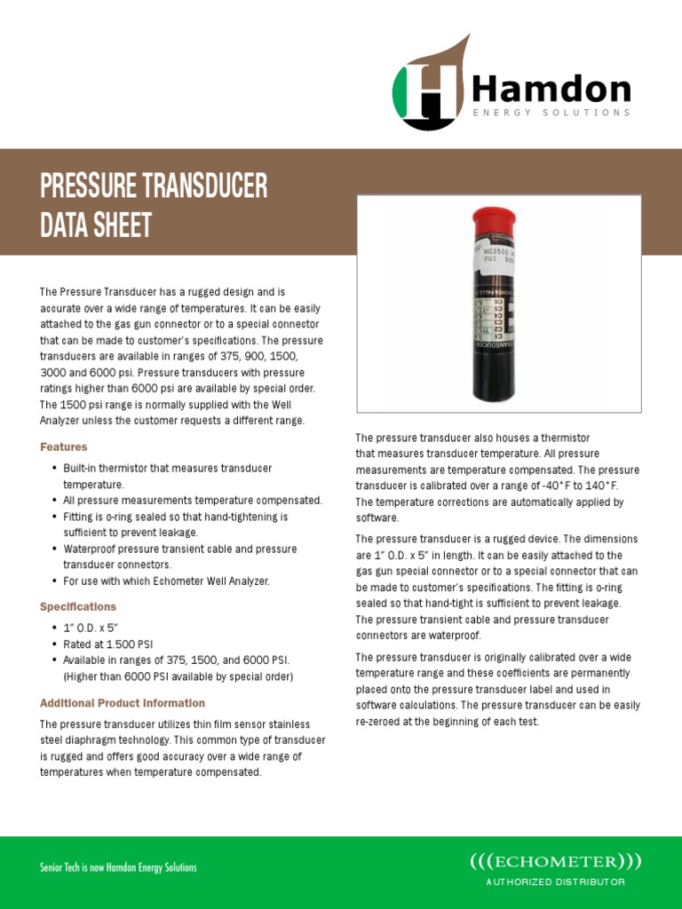 Pressure Transducer Data Sheet Features PDF Pressure Solution