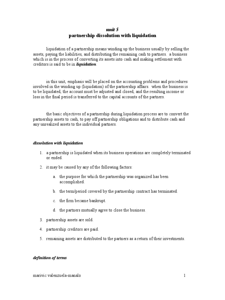 Unit 5 Partnership Dissolution With Liquidation | PDF | Debits And ...