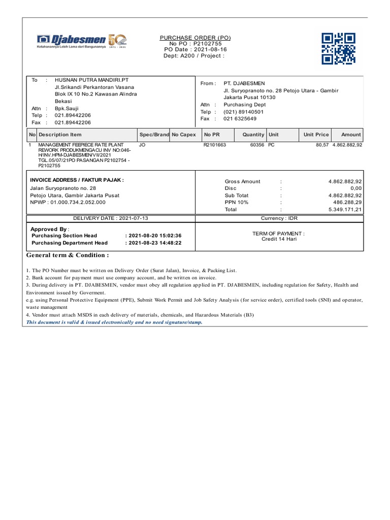 General Term & Condition:: Purchase Order (Po) No PO: P2102755 PO Date ...