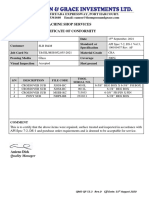 Machine Shop Services Certificate of Conformity: Glass 200%