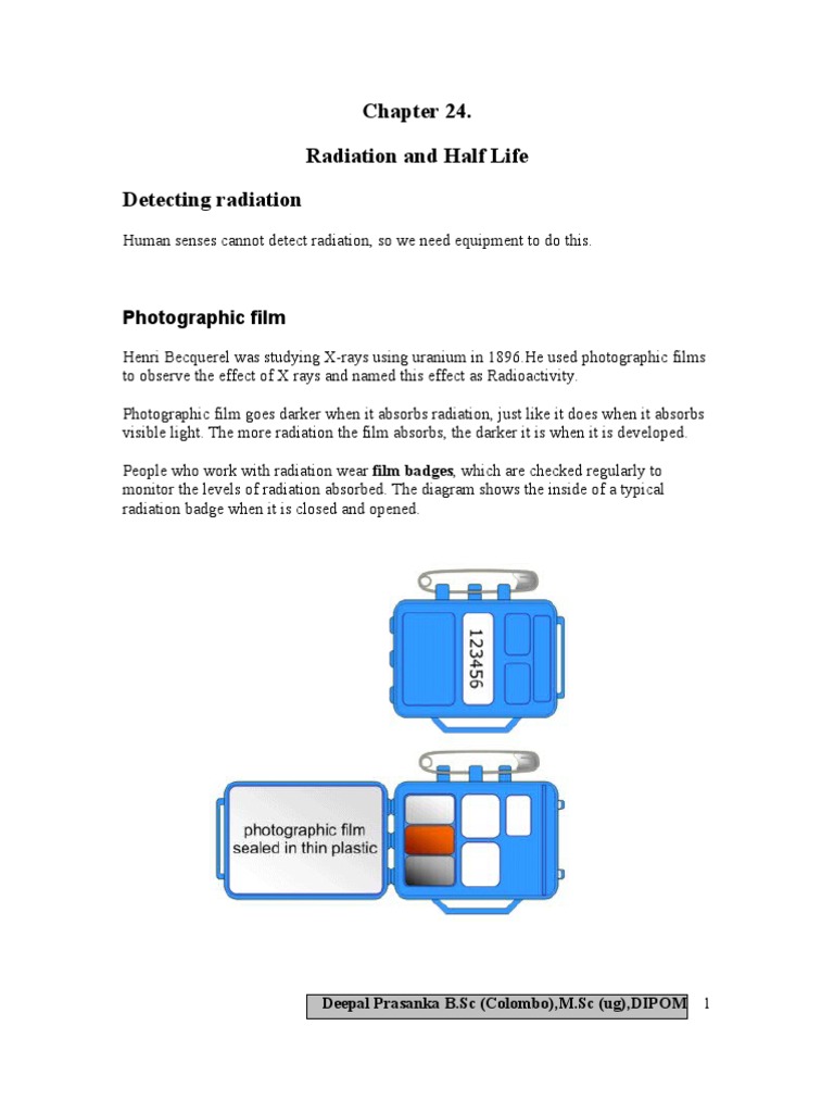 Radiation and Half Life Detecting Radiation Photographic Film PDF