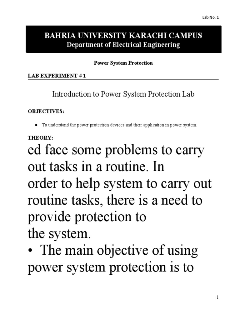 Lab 1 Introduction To Power System Protection Updated PDF
