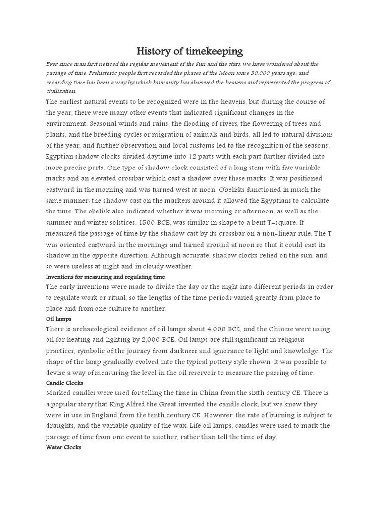 History Of Timekeeping Pdf