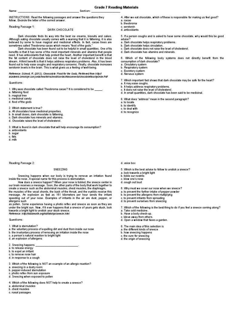 Reading Materials For Non-Readers | PDF | Pain | Chocolate