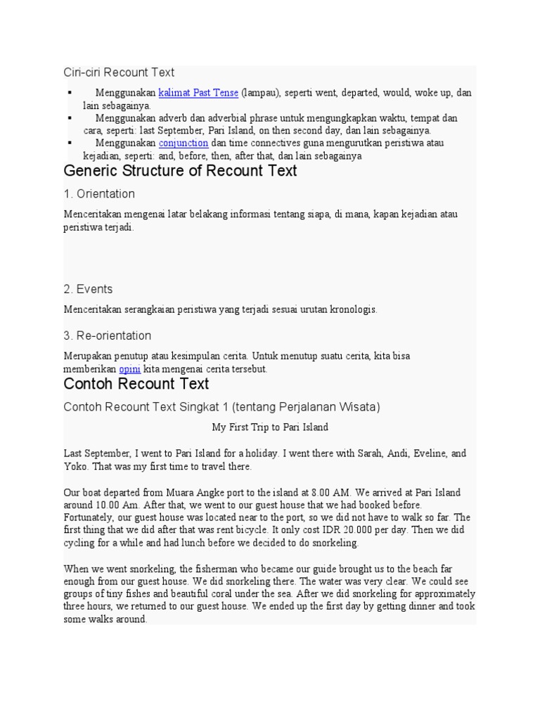 Generic Structure of Recount Text | PDF | Food And Drink | Foods