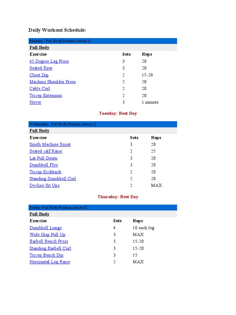 Daily Workout Schedule | PDF