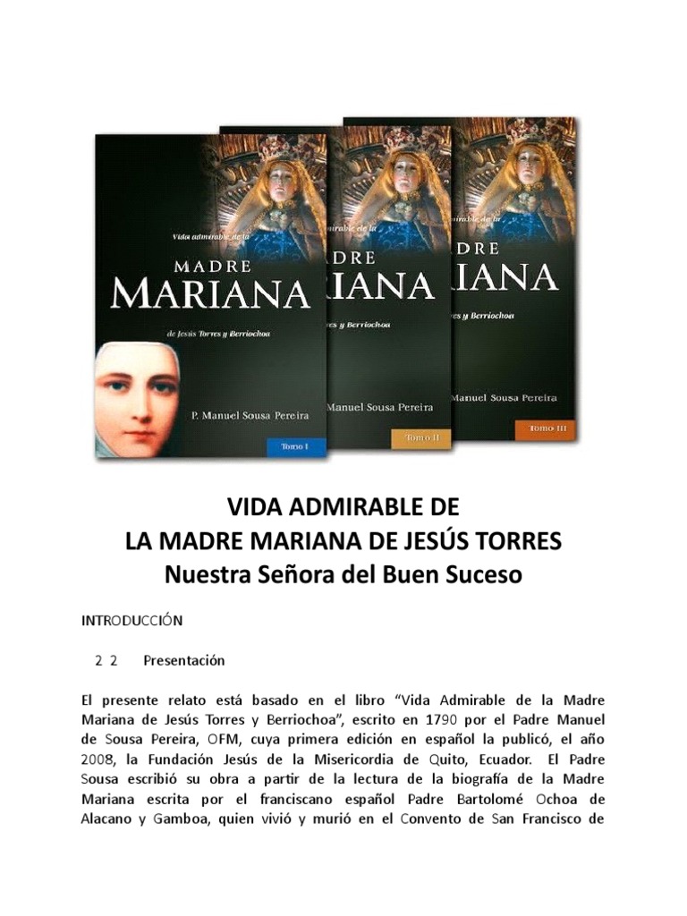 Vida Admirable de La Madre Mariana de Jesús Torres | PDF | María, madre ...