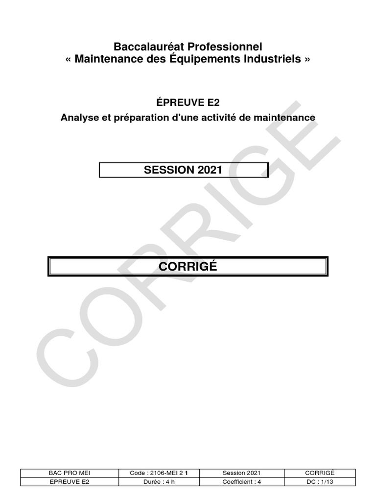 Sujet Bac Pro Mei Corrigé Bac Pro MEI 2021 | PDF | Technologies du gaz | Génie chimique