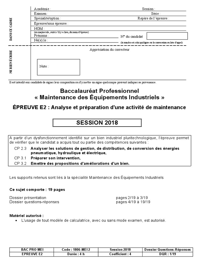 Sujet Bac Pro Mei 2021 Corrige 6 18 E2 Metro DQR | PDF | Biens manufacturés | Ingénierie mécanique