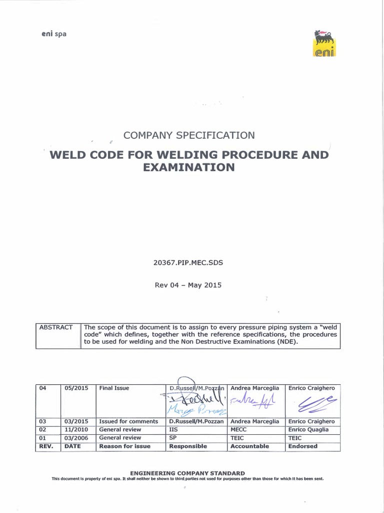 Weld Code Specification for Piping Systems | PDF | Pipe (Fluid ...